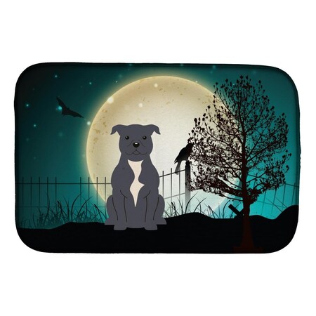 Carolines Treasures Halloween Scary Staffordshire Bull Terrier Blue Dish Drying Mat BB2236DDM